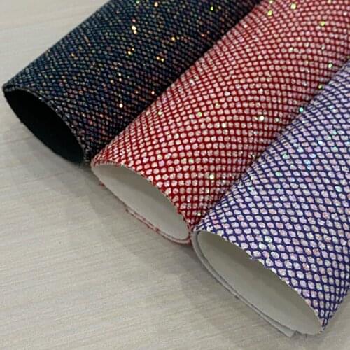 Colorful Sparkling Shiny Mesh Design Chunky Glitter Faux Leather Fabric Sheets Materials for Hair Bow/ DIY Accessories