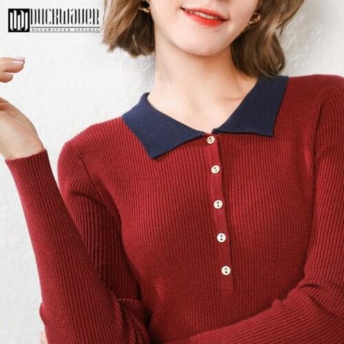 Duckwaver 2020 Winter & Autumn Soft Sweaters for Woman Clothes 100% Cashmere Knit Polo-Neck Pullovers 5 Colors Women Jumpers