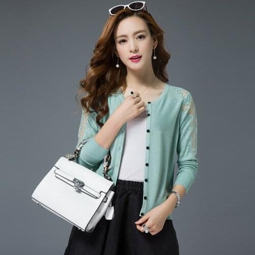 XJXKS New 2019 autumn fashion lace cardigan jacket short paragraph solid color hollow coat outside ride air-conditioned sweater