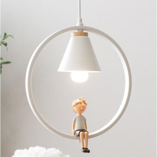 Iron Ring Boy Girl Pendant Lights for Children Bedroom Hanging Lamp Home Decor Nordic Led Light Fixtures Loft Luminaire Kid Gift