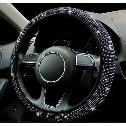 Crystal Silver Car Steering Wheel Cover For Women Flannel With Crystal Rhinestones Universal For 37-38cm Car Accessories