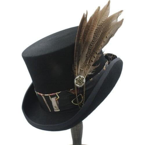 13.5 Top Hat Women Me Steampunk Mad Hatter Top Hat / Handmade Leather Wool Fedoras Hat / Cylinder Hat/ Chimne Cap 4 Size