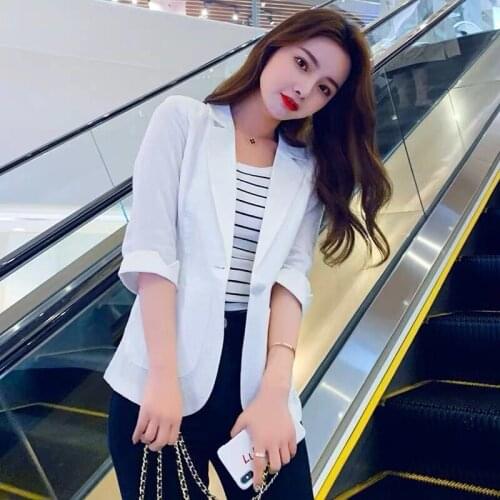 New Summer Thin Small Suit Jacket 2021 Lady Slim Single Button Blazer Women Casual Sun Sunscreen Clothing Plus Size S-5XL
