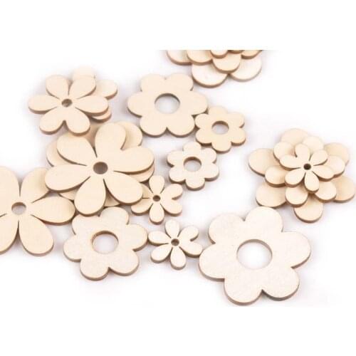 18Pcs 19-36mm Flower Shape Wood DIY Crafts Scrapbooking For Wooden Ornaments Arts Handmade Home Decor Embellishments m2170