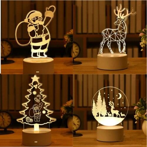 3D Santa Deer Acrylic LED Night Light Christmas Gifts Christmas Decorations USB Light 2022 New Year Gifts Navidad Ornaments