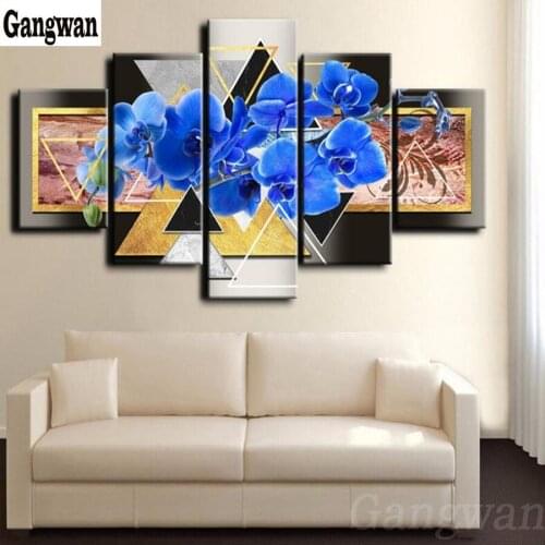 5 pcs 5D DIY Diamond Painting blue"butterfly orchid"diamond Embroidery Cross Stitch Rhinestone Mosaic flower puzzle Painting art