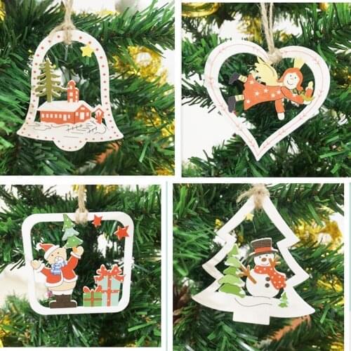 5PCS DIY Christmas Wooden Pendants Ornaments Colorful Multi Type Wood Crafts For Xmas Tree Christmas Party Hanging Decorations