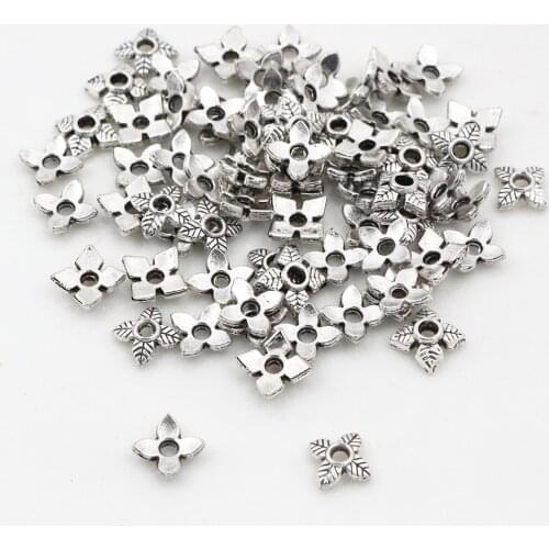 8mm 50pcs Beads Cap Antique Silver Color Flower Shape Bead End Caps Findings For Women Jewelry Making End Caps-Q5-02