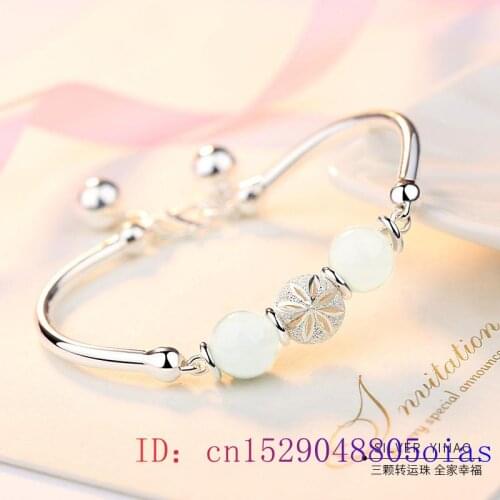 White Jade Beads Bracelet Chalcedony Amulet Gemstone Fashion Zircon Women Gifts Charm Jewelry Natural 925 Silver Crystal