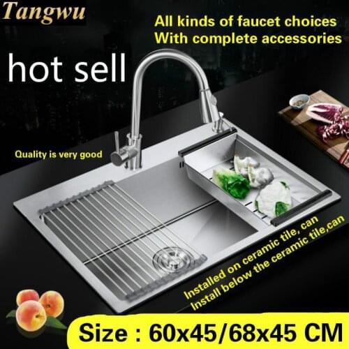 Free shipping Apartment big kitchen sink food grade 304 stainless steel handmade mini single slot thick durable 60x45/68x45 CM