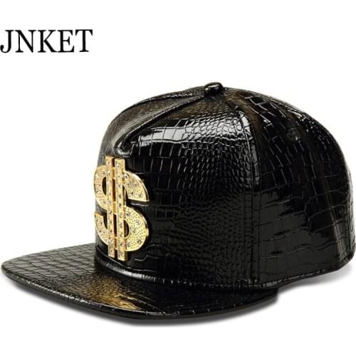 JNKET Alligator Pattern Alloy USD Logo Hip Hop Caps PU Leather Baseball Cap Snapbacks Hats Street Dance Men Womens Hats