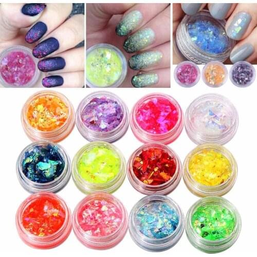 12 Colors UV Gel Nail Art Glitter Dust Powder Shimmers Acrylic Tip DIY Decor