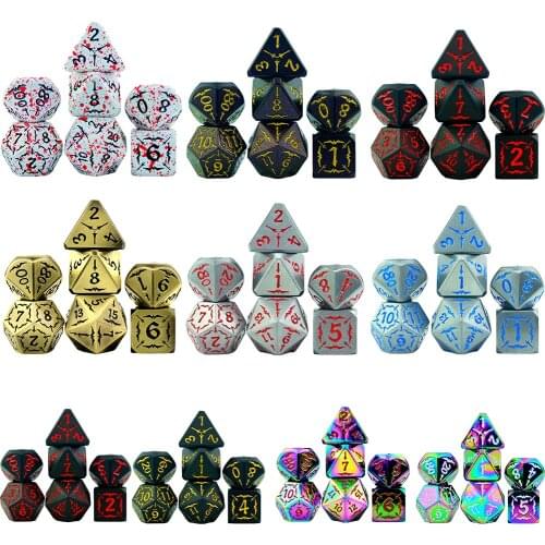DND Dice Set 7 PCS -High Quality Cool Metal Polyhedral with Dice PU Leather Bag for RPG DnD Gaming Boardgame