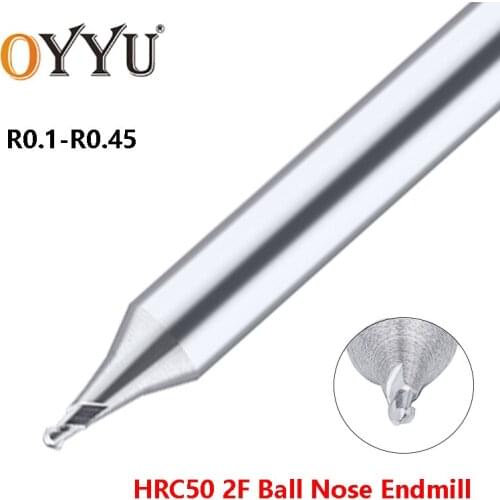OYYU Ball Nose Tiny Diameter Router Bit Tungsten Steel Solid Carbide End Mills CNC Round Alloy Endmill R0.1 R0.15 R0.2 R0.25