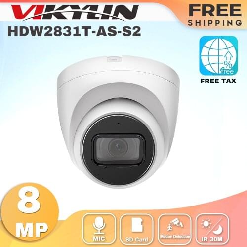 VIKYLIN HDW2831T-AS-S2 8MP 4K CCTV IP Camera Dome IR Built-in MIC H.265+ SD Card Slot Smart Home Video Surveilliance Starlight