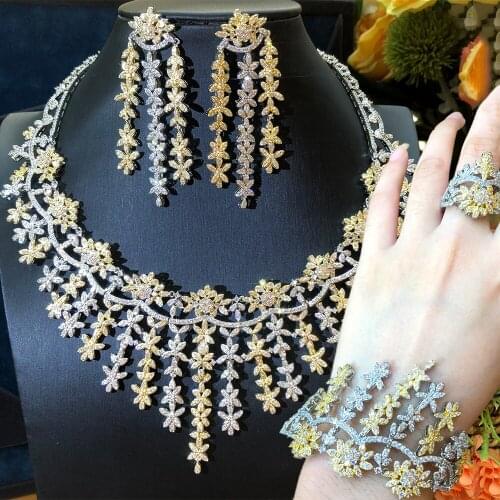 KellyBola Exclusive Design Gorgeous Cubic Zirconia Jewelry 4PCS Dubai African Bride Wedding Banquet Celebration Jewelry Set