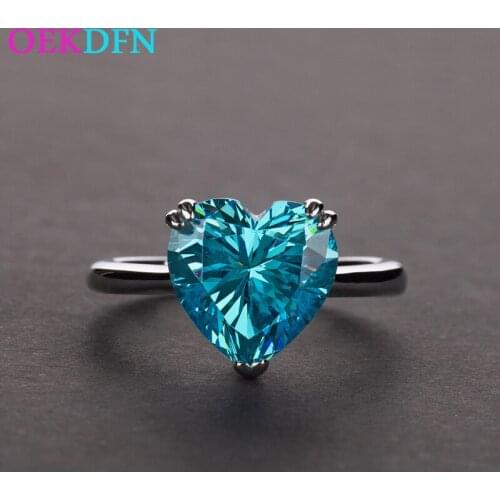OEKDFN Classic Heart S925 Sterling Silver Rings For Women White Yellow Red Purple Blue Pink AAAAA+ Zircon Wedding Jewelry Ring