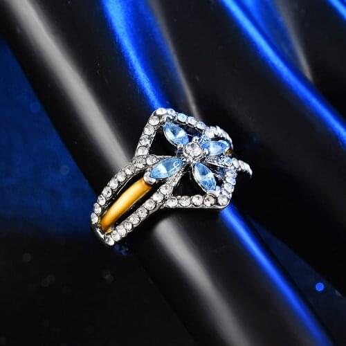 CZ Vintage Ring with Blue Cubic Zircon Best Anniversary Gift Fashion Cocktail Wedding Party Couple Rings for Women