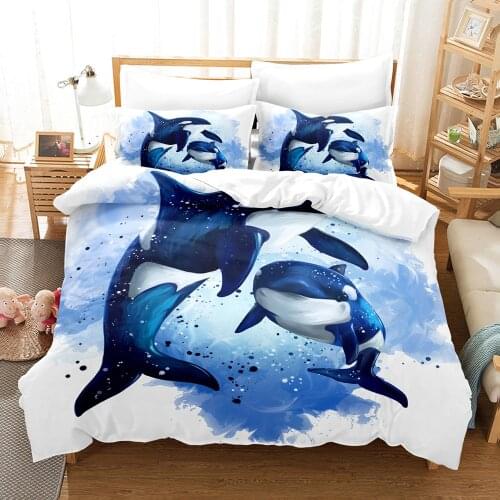 Dolphin Shark Bedding Set Single Twin Full Queen King Size Ocean Fish Bed Set Childrens Kid Bedroom Duvetcover Sets 3D Print 08