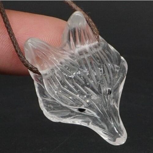 Fox Head Pendant Natural Gemstone Clear Quartz Crystal Reiki Healing Necklace Gift