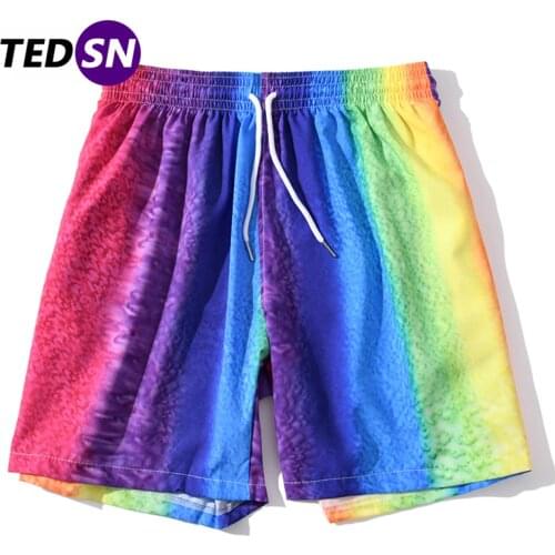 Summer 2021 Hip Hop Short Joggers Harajuku Rainbow Coloring Trousers Streetwear Casual Loose Sweatpant Beach Shorts