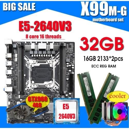 X99 Motherboard with Intel XEON E5 2640 V3 with 2*16GB DDR4 RECC memory GTX960 4GB and COOLER combo kit set SATA 3.0 USB 3.0