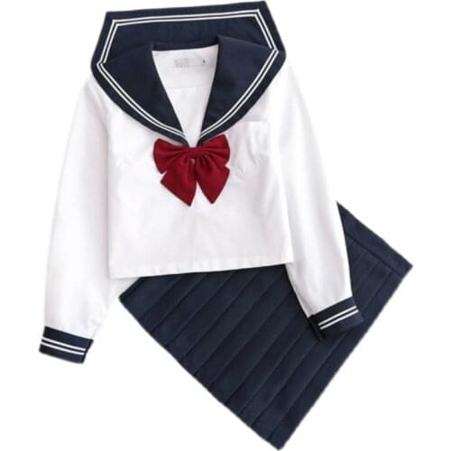 Sailor suit female Japanese jk uniform student jacket Korean style long and short skirt navy cute sleeve college styleNew2021