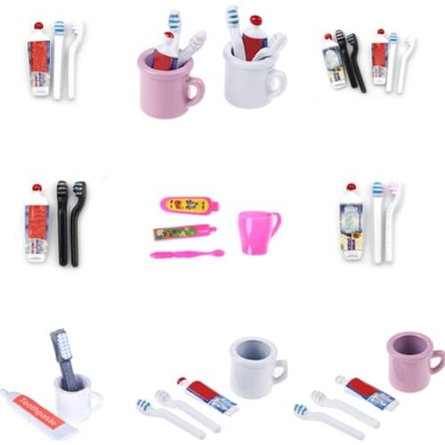 1Set 1:12 Dollhouse Miniature Mini Toothpaste Toothbrush Kitchen Furniture Toy Collectible Gift Miniature Toys