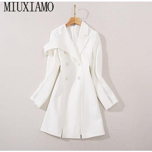 MIUXIMAO Luxurious 2020 Fall Dress Women White Dress Lace Diamonds Solid Slim Office Lady Casual Dress Women Vestidos