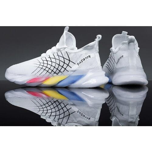 Autumn Men Sneakers Mesh Rainbow Jelly Shoes Flying Knit Popcorn Outdoor Casual Shoes Breathable Sport Shoes Light Trainers