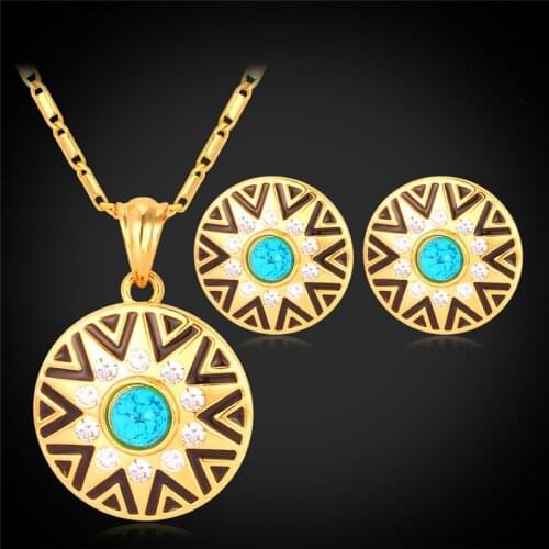 Kpop Islam Set For Women Round Earrings Pendant Necklaces yellow Gold Color Sun Star Vintage Jewelry Set For Women Gift PE932