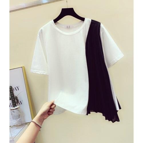 Irregular Chiffon Patchwork Women T-shirts 2021 Summer New Solid Lady Elegant A-line Pulls Tops Tees Top Quality