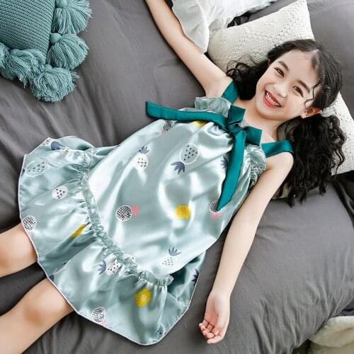 Girls Nightdress Summer Thin Ice-silk Lovely Princess Suspender Home Clothes Super Soft Cute Pajamas Girls Nightgown