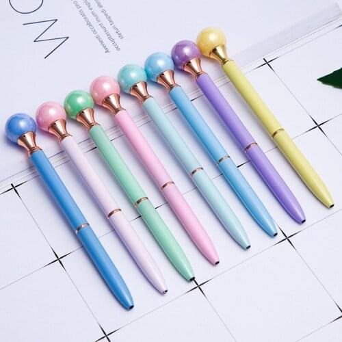 Wholesale Pearl-Decorated Pen Metal Ball Point Pen Korean-Style Office Stationery Rotating Gift Pen Custom Advertising Marker