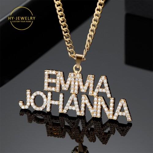 Custom Name Necklaces 2 Rows 9mm Letters Necklace Women Personalise Number Name Necklaces Crystal Pendant Jewelry Birthday Gift