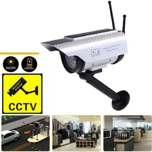 Solar Power LED Fake Camera Outdoor/Indoor Security Surveillance Silver Dummy Camera Red Led Dummy Video Surveillance Camera