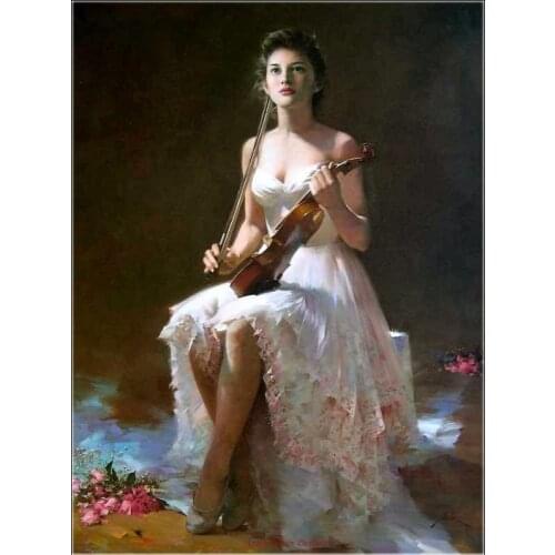 Counted Cross Stitch Kits Needlework Embroidery - Crafts 14 ct Aida DMC Color DIY Arts Handmade Home Decor - Roses and Violin 2
