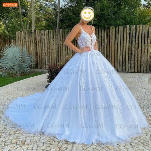 Sexy Backless Wedding Dress White 2021 robe de mariée Lace Appliqus Corset Tulle Fluffy Bridal Gowns Custom Made Hochzeitskleid