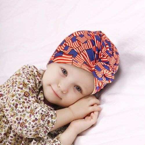 Independence Day Newborn Printed Hat Infant Toddlers Hospital Warm Beanie Donut July Fourth Headwear Headwrap for Children Bebes