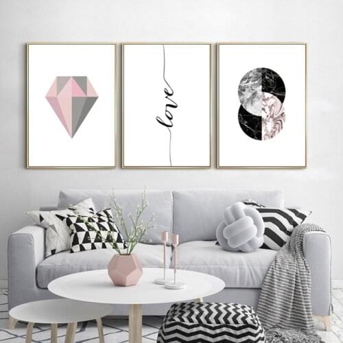 SURE LIFE Modern Abstract Pink Grey Geometry Diamond Canvas Paintings Love Wall Art Pictures Posters Prints Living Room Decor