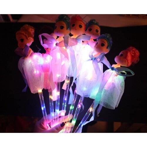 Light Up Wand Led Glow Stick Princess Doll Magic Wands with Dress Toy for Kids Pretend Play Prop Batteries Included 50pcs/lot