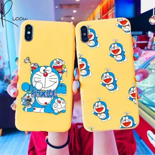 Chenel Doraemon cat Phone Case for iPhone 8 7 6 6S Plus X 5S SE 2020 XR 11 12 Pro mini pro XS MAX Candy yellow Silicone Cases