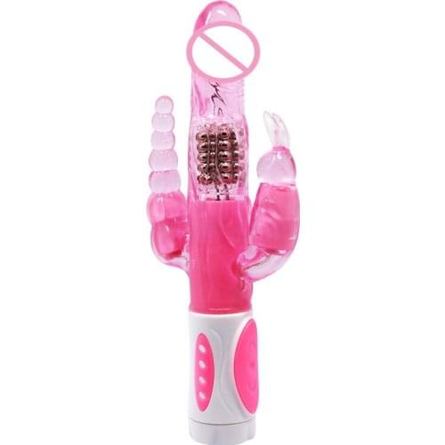 USB Rechargeable Triple Pleasure Rabbit Vibrator G Spot P Spot Clitoris Stimulator Anal Plug Dildo Rotations Sex Toys for Woman