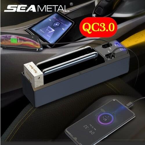 ABS Car Seat Gap Storage Box Interior Auto Seat Crevice Bag for Mobile Phone QC3.0 IOS Android Type-C Dual USB Port Accessories