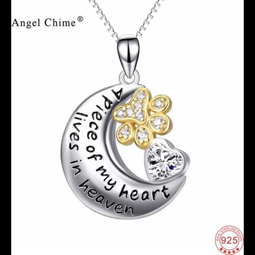 925 Sterling Silver Cubic Zirconia Heart & Moon & Animal Paw Print Pattern Pendants Necklaces Fashion Jewelry For Women