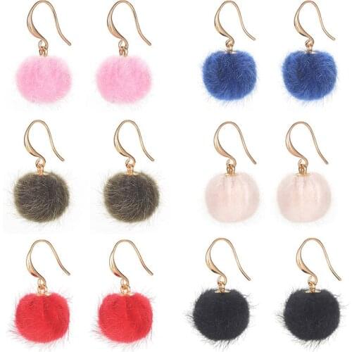 Winter pom pom earrings for women copper hook drop earrings jewelry gift