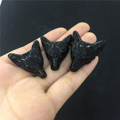 1pcs delicacy natural stones and minerals black obsidian handmade wolf head figurine healing crystals as pandent with hole