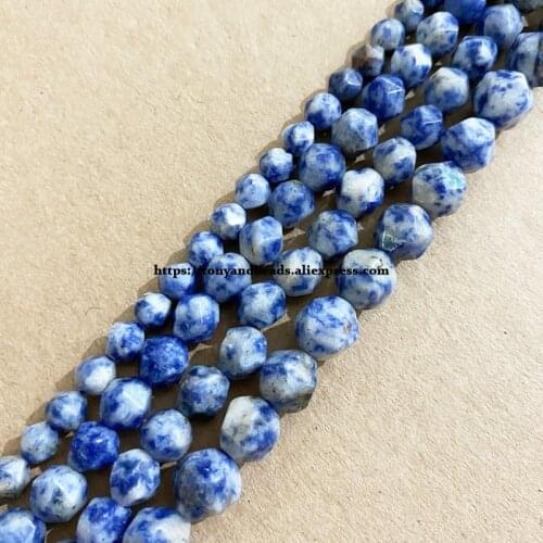 15" Natural Stone Big Cuts Faceted Blue Spot Jasper Round Loose Beads 6 8 10 mm Pick Size