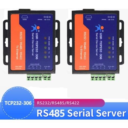 2PCS USR-TCP232-306 Industrial Serial port RS232/RS485/RS422 to Ethernet TCP/IP Server converter for building automation system