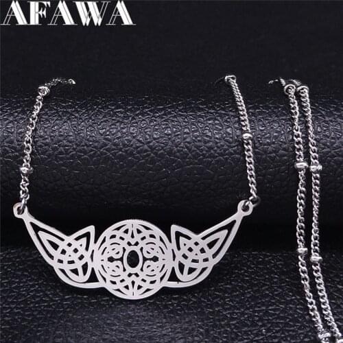 2021 Fashion Irish Knot Stainless Steel Chain Necklace for Women Silver Color Statement Necklace Jewelry bijoux femme N4224S02